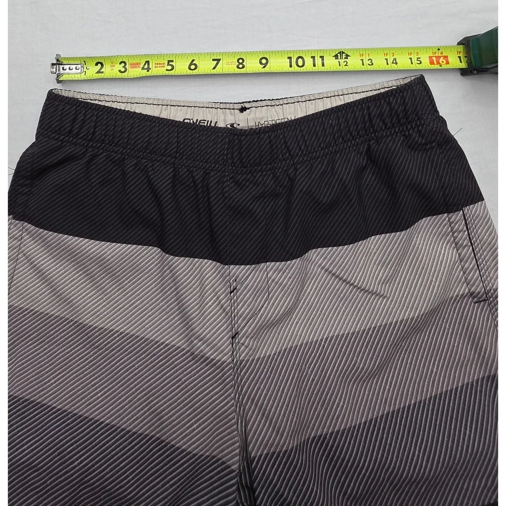 ONeill Hyperfreak Mens Board Shorts Black Grey Striped Swim Trunks Size L